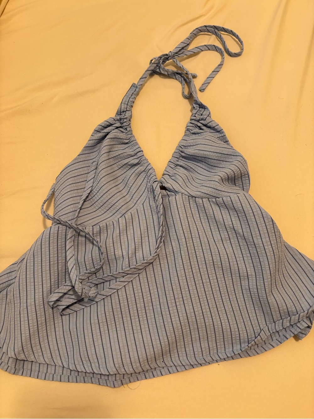 Light Blue Striped Shirred Halter Top